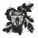 A collection of fireflies forming a heart shape inside a jar tattoo design idea