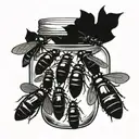 A collection of fireflies forming a heart shape inside a jar tattoo design idea