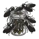 A collection of fireflies forming a heart shape inside a jar tattoo design idea