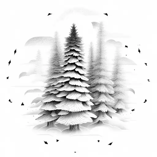pinetree made of clouds with a lot of clouds trails details  tattoo design idea