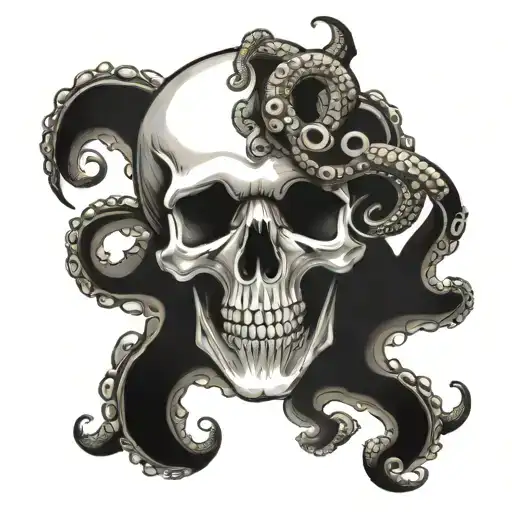 skull without the lower jaw, with octopus tentacles coming from below the upper jaw  tattoo design idea