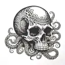a skull with octopus tentacles instead of the jaws tattoo design idea