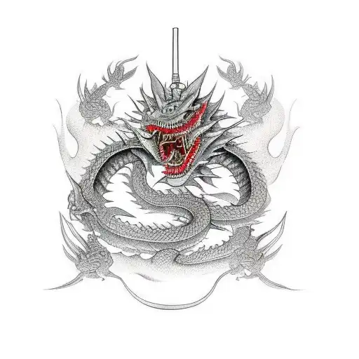 japanese samurai fight with dragon tattoo design idea
