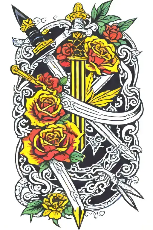 swords either side of stomach traditional style tattoo tattoo design idea