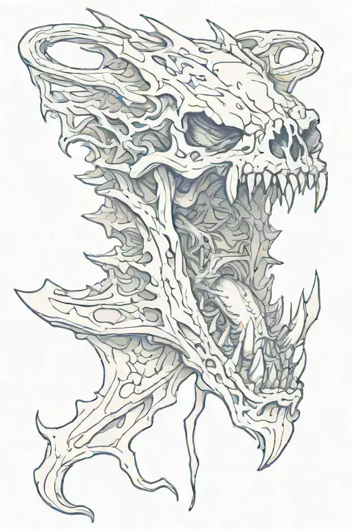bone skull of an open dragon's mouth looking straight ahead tattoo design idea