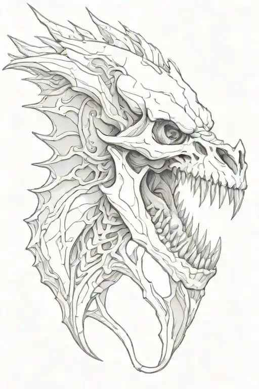 bone skull of an open dragon's mouth tattoo design idea