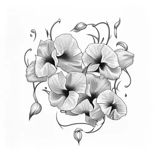 A majestic morning glory vine entwined with delicate sweet pea flowers tattoo design idea