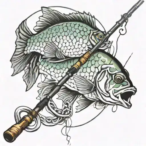 fishing rod with string and hook n tattoo design idea