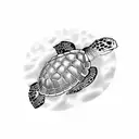 A sea turtle with a stethoscope swimming in a sea of DNA strands tattoo design idea