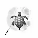 A sea turtle with a stethoscope swimming in a sea of DNA strands tattoo design idea