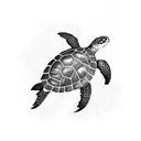 A sea turtle with a stethoscope swimming in a sea of DNA strands tattoo design idea