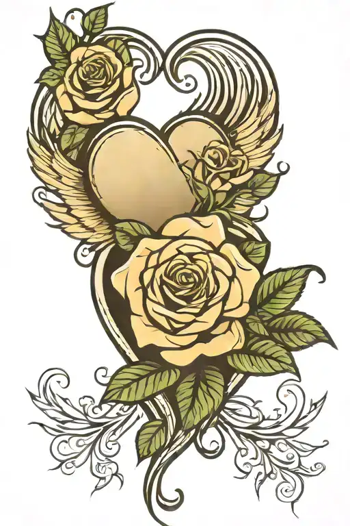 heart rose wings spread wide tattoo design idea