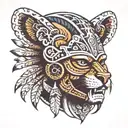 face of aztec warrior with jaguar mask  tattoo design idea