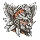 face of aztec warrior with jaguar mask  tattoo design idea