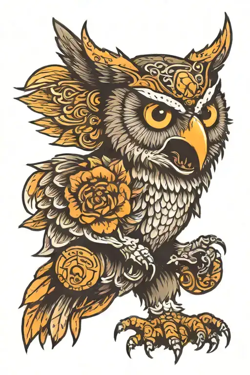 a tatoo of a owl bear hybrid monster attacking tattoo design idea