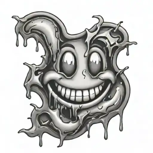 smiley face melting on right side with X's for eyes tattoo design idea
