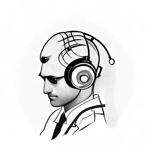 An intricate design of a pair of headphones merging into a stethoscope, symbolizing the client's love for music and their future as a medical professional. tattoo design idea