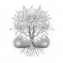 A mesmerizing dotwork tattoo of a tree with roots spelling out the word 'family', symbolizing the client's deep connection to their loved ones and their introverted nature. tattoo design idea