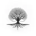 A mesmerizing dotwork tattoo of a tree with roots spelling out the word 'family', symbolizing the client's deep connection to their loved ones and their introverted nature. tattoo design idea