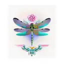 Dragonfly checkered flags and pink and teal cancer ribbons on  tattoo design idea