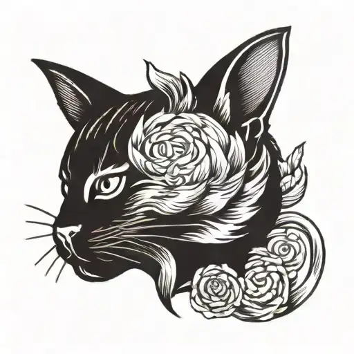 cat torso and head with bunny tail  tattoo design idea