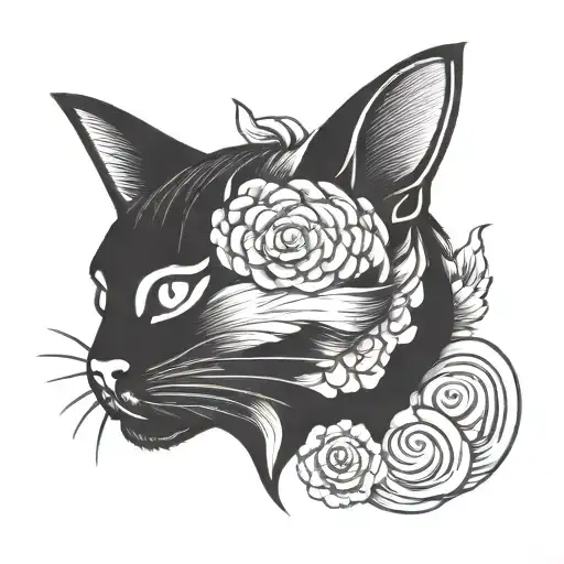  cat torso and head with bunny tail  tattoo design idea
