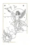 icarus falling tattoo da vinci style, sun and moon and stars  tattoo design idea