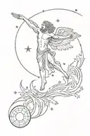 icarus falling tattoo da vinci style, sun and moon and stars  tattoo design idea