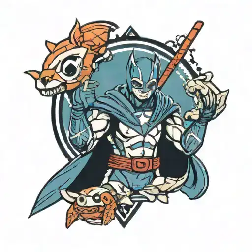 A sushi-themed superhero team inspired by Marvel and DC movies tattoo design idea