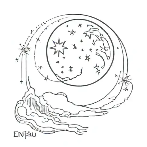une étoile polaire, une étoile filante, une lune  un soleil relié par  infini tattoo design idea