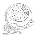 une étoile polaire, une étoile filante, une lune  un soleil relié par  infini tattoo design idea