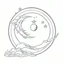une étoile polaire, une étoile filante, une lune  un soleil relié par  infini tattoo design idea