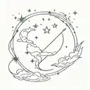 une étoile polaire, une étoile filante, une lune  un soleil relié par  infini tattoo design idea