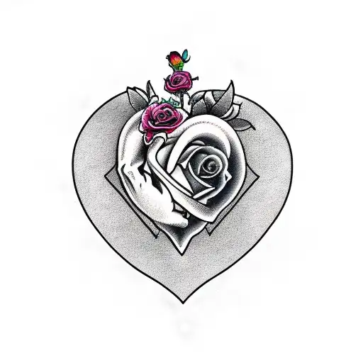 big anatomical heart With Roses and Hands on the side  tattoo design idea