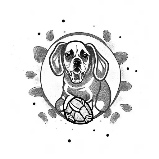 A dog wearing a football jersey playing the drums tattoo design idea