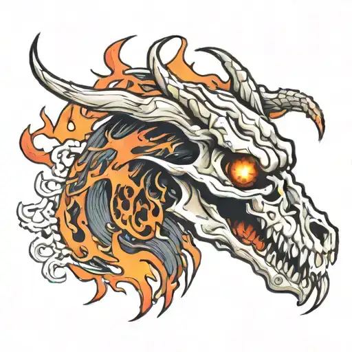 dragon skull flames tattoo design idea