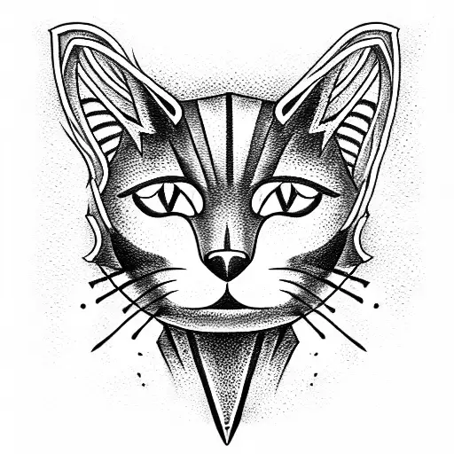 Cat hat dagger prison tattoo design idea