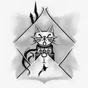 Cat hat dagger prison tattoo design idea