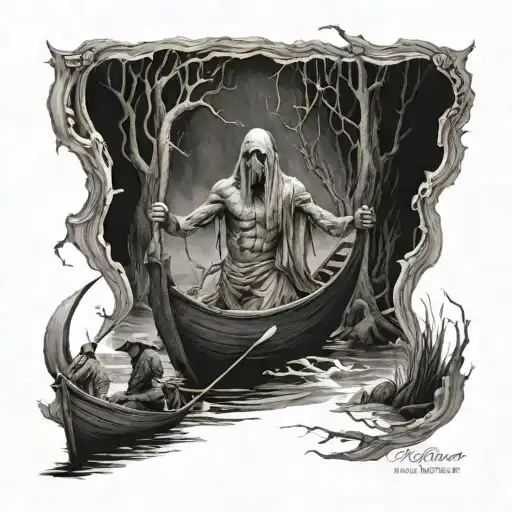 Charon crossing the River Styx tattoo design idea