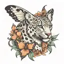 snow leopard with butterfly wings tattoo design idea