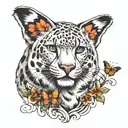 snow leopard with butterfly wings tattoo design idea