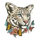 snow leopard with butterfly wings tattoo design idea