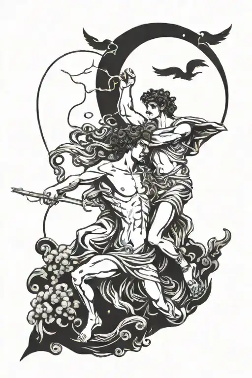 half apollo and half orpheus greek mythology tattoo design idea