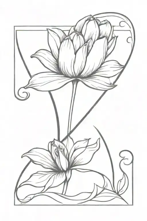 letter b s incorporated with heart and tulip flower tattoo design idea