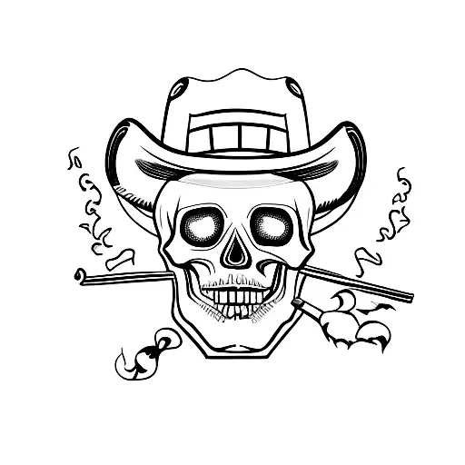 skull with cowboyhat smoking tattoo design idea