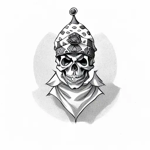 skull with jester hat on tattoo design idea