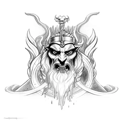 Hades on throne with Cerberus by river tattoo design idea