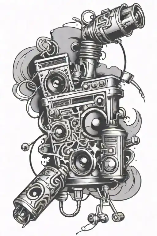 music, graffiti, spraycan, building  tattoo design idea
