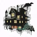 graffiti, spray can lights and buildings   tattoo design idea