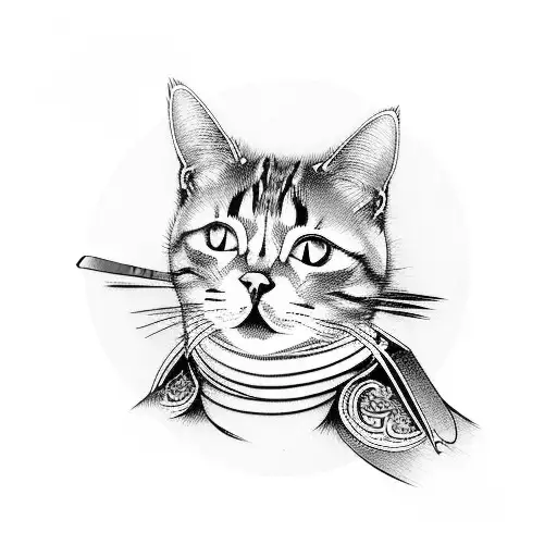 Cat Samurai japan tattoo design idea